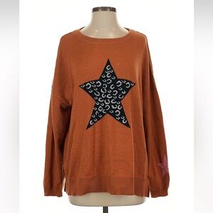 Easel Rust Boho Fuzzy Star Crescent Moon Oversized Long Sleeve Sweater• Small